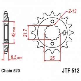 (F51216RB) Piñón con goma JT 512 de acero con 16 dientes