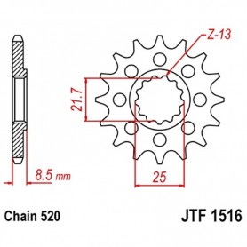 (F151616) Piñón JT F1516 de acero con 16 dientes